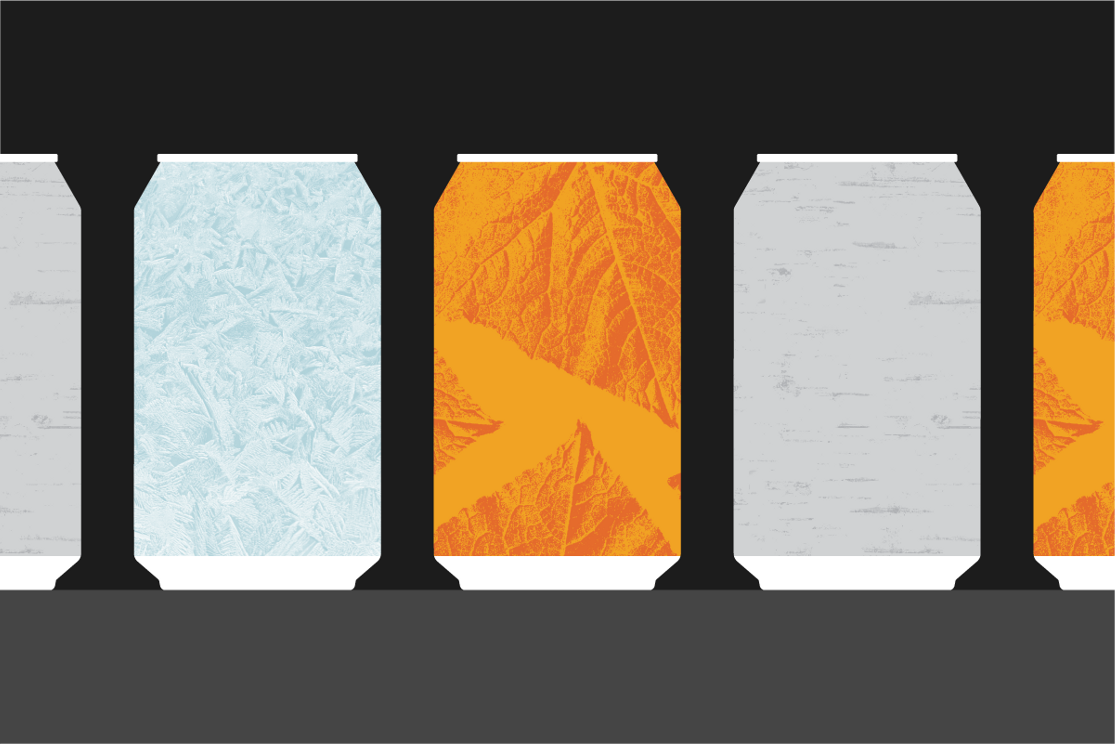 3 graphic beer can designs on nature background